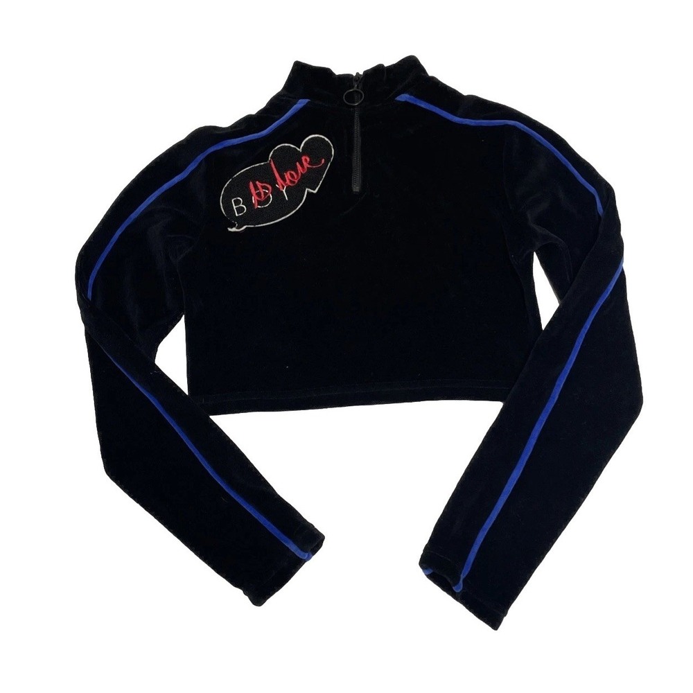 NWT Boy London Velvet Long‎ Sleeve Crop Sweatshirt Black Women's M